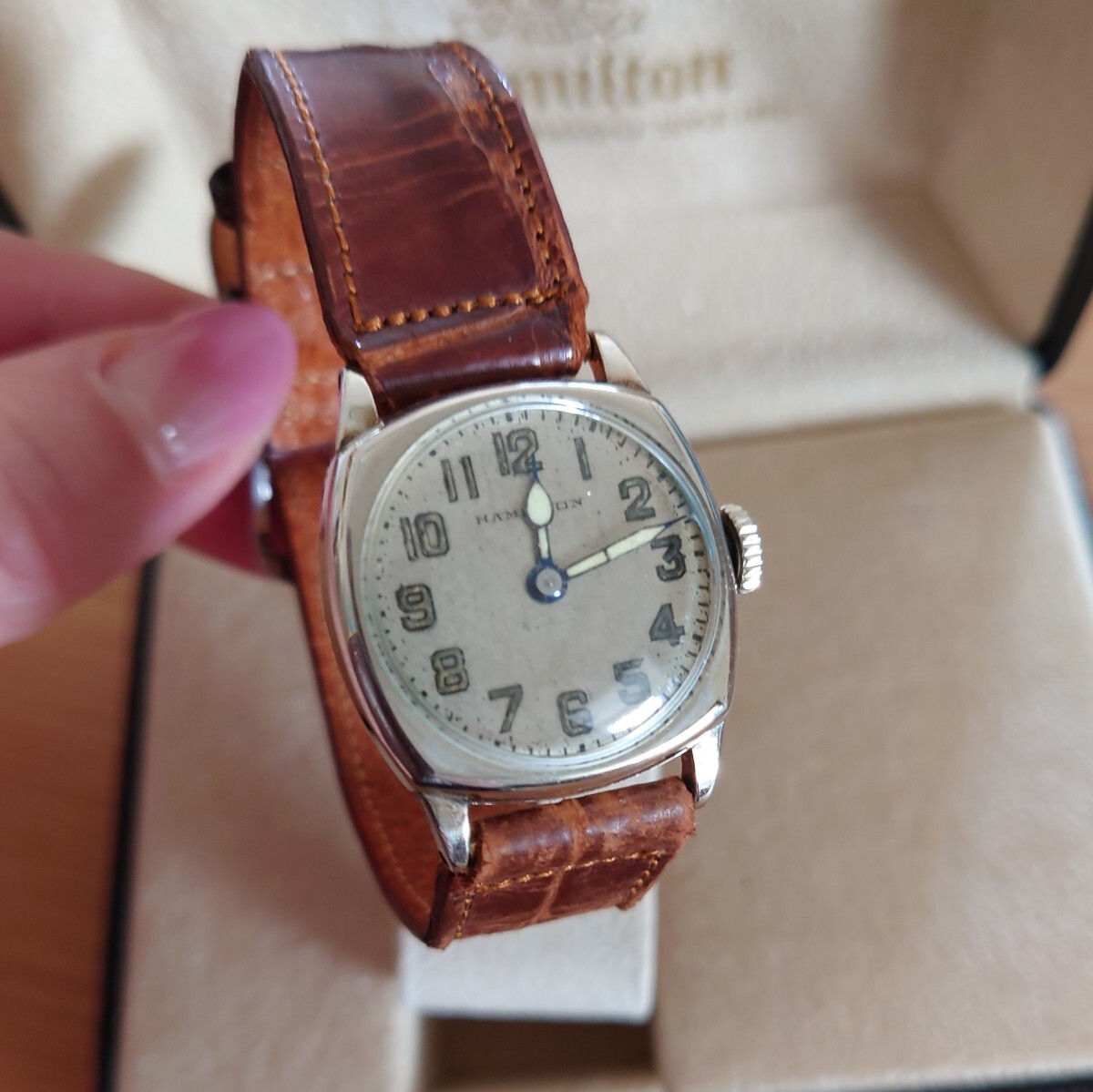  Hamilton Hamilton wristwatch cushion Bo pen Hymer Vintage antique Christopher no- Ran a-ru* deco style boxed 