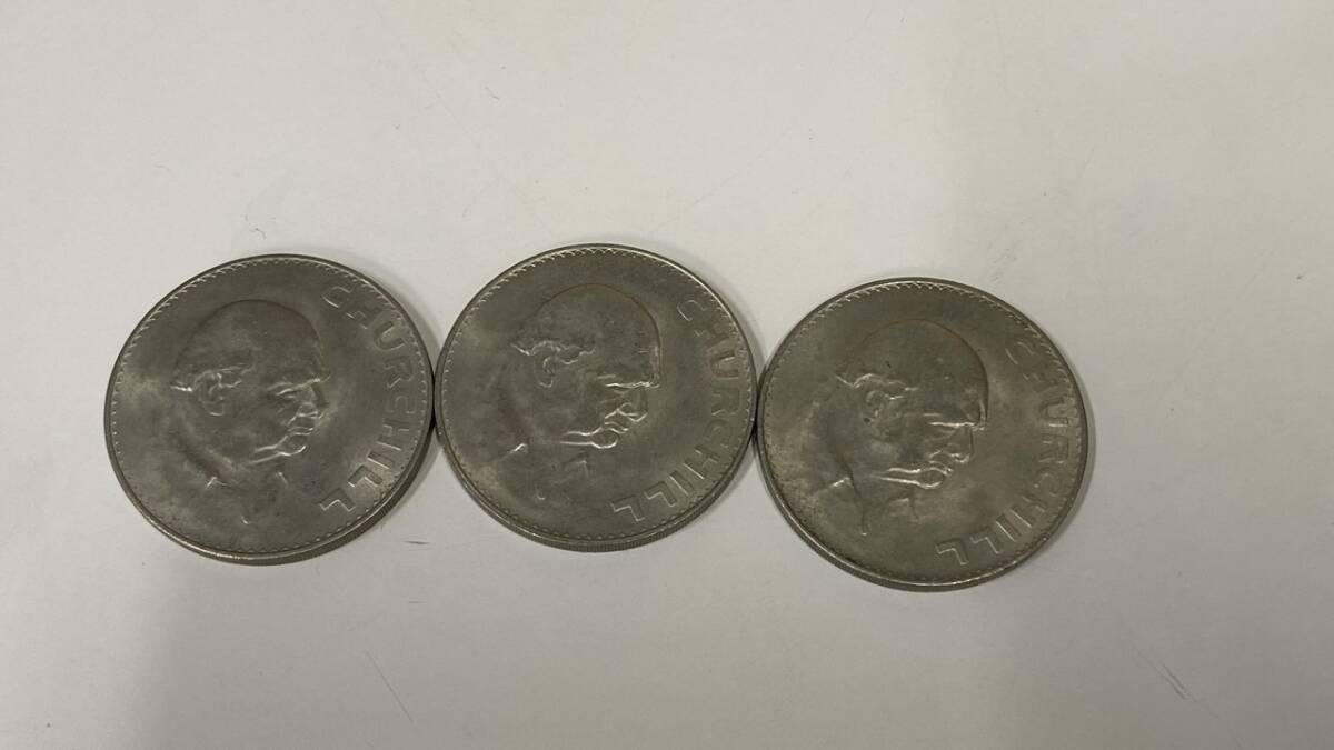 3枚セット 英国 チャーチル 記念コイン エリザベス2世 女王 1965年 美品 外国 アンティーク イギリス DEI GRATIA REGINA F.D /1239_画像1