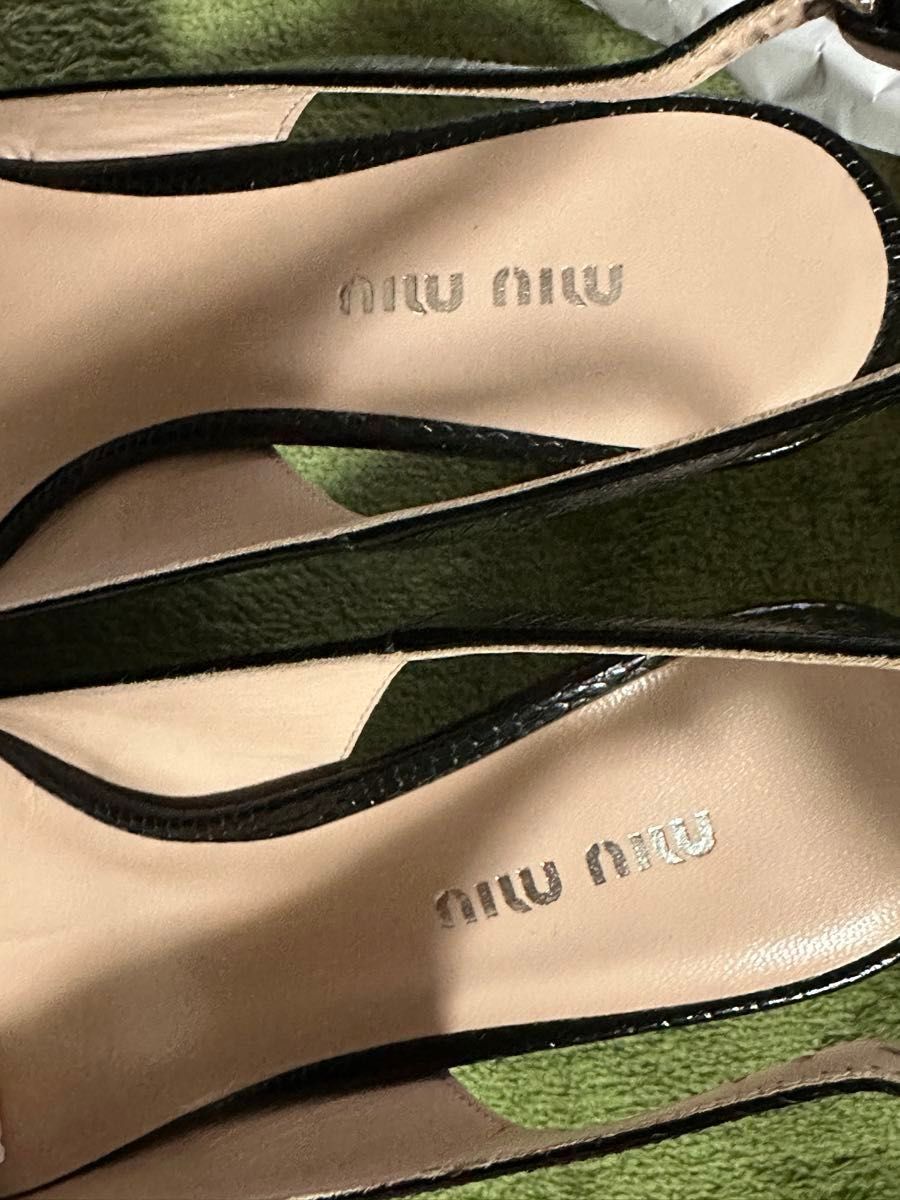 miumiu CALZATURE DONNA ST.LIZARD NERO 36 パンプス レザー リボンストラップ サンダル