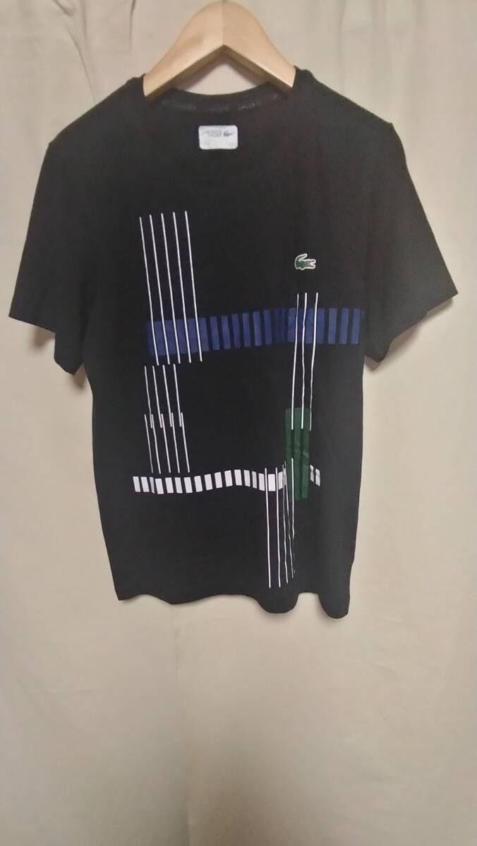 ★LACOSTEラコステプリントコットンポリエステルTシャツMADE IN PERU黒正規品サイズM★_画像1