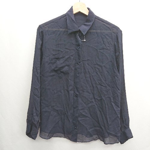 ◇ Deuxieme Classe シンプル 透け感有り 薄手 長袖 シャツ ブラウス サイズ表記なし ネイビー レディース E_画像1