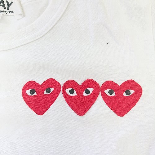 ◇ PLAY COMME des GARCONS プレイコムデギャルソン シンプル トリプルハート 半袖 Tシャツ サイズS ホワイト レディース E_画像4