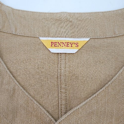 ◇ PENNEYS ぺニーズ×FREAK'S STORE コットン100％ ノーカラー 長袖 デニム ジャケット サイズ表記なし キャメル メンズ E_画像3