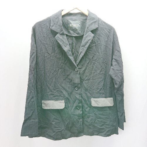 ◇ DOUBLE NAME ダブルネーム コットン100％ シャツ風 長袖 ジャケット サイズF ブラック グレー レディース E_画像1