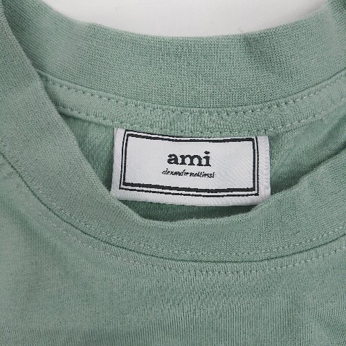 ◇ AMI PARIS アミパリス カジュアル シンプル 胸刺?ロゴ 半袖 Tシャツ サイズM ミントグリーン系 レディース メンズ E_画像3