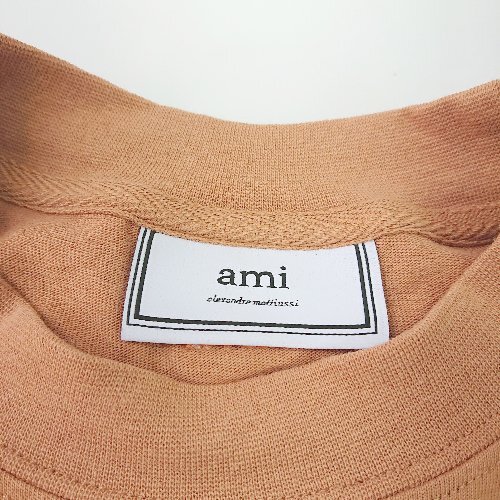◇ AMI Paris アミパリス コットン100％ ワンポイント刺? 半袖 Tシャツ サイズ表記なし オレンジブラウン メンズ E_画像5
