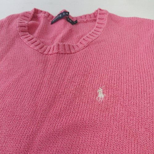 ◇ RALPH LAUREN ラルフローレン コットン100％ 半袖 ニット セーター サイズL ピンク レディース E_画像3