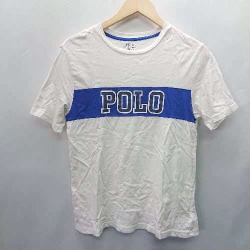 ◇ POLO RALPH LAUREN ポロ ラルフローレン コットン100％ 半袖 Tシャツ サイズL ホワイト ブルー レディース E_画像1