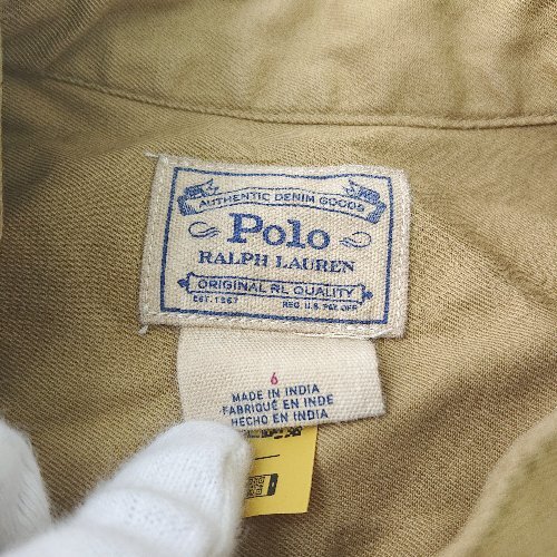 ◇ POLO RALPH LAUREN ポロ ラルフローレン ハーフボタン シンプル 長袖 ロングシャツ サイズ6 キャメル レディース E_画像4