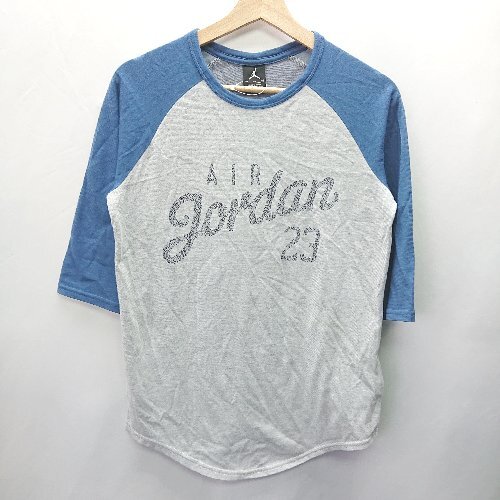 ◇ AIR JORDAN エアジョーダン ラグラン袖 ロゴ 7分袖 長袖 ロングTシャツ サイズM グレー ブルー レディース E_画像1