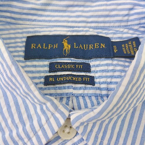 ◇ RALPH LAUREN ラルフローレン ストライプ柄 100％コットン 半袖 シャツ サイズSP ライトブルー ホワイト レディース E_画像4