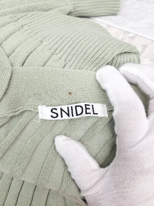 ◇ snidel スナイデル ニット セーター ストライプ 半袖 膝下 ワンピース サイズONE ライトグリーン レディース P_画像3