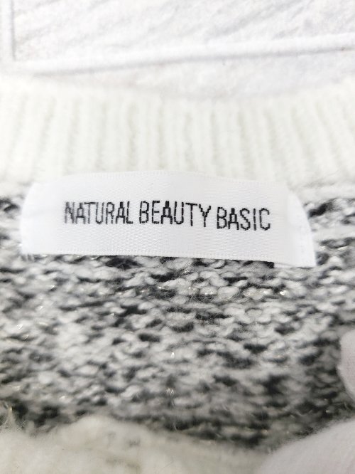 ◇ NATURAL BEAUTY BASIC ナチュラル ラメ入り ニット セーター 長袖 ミニ ワンピース サイズS グレー系 レディース P_画像3