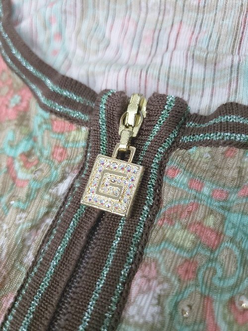 * Italiya ita задний оборудование орнамент biju-. рука длинный рукав блузон джемпер размер 11 розовый зеленый женский P