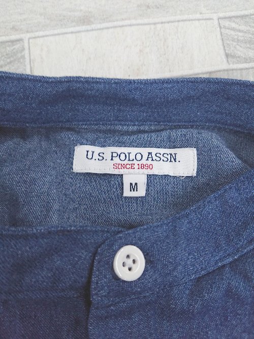 ◇ ◎ ●未使用● U.S. POLO ASSN. ユーエスポロ スタンドカラー ロゴ刺繍 長袖 デニムシャツ サイズM インディゴ メンズ P_画像3