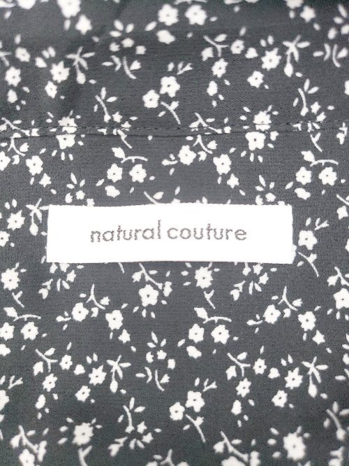 ◇ ◎ natural couture ナチュラル 花柄 シャツ 半袖 ロング ワンピース サイズF ブラック ホワイト レディース P_画像3