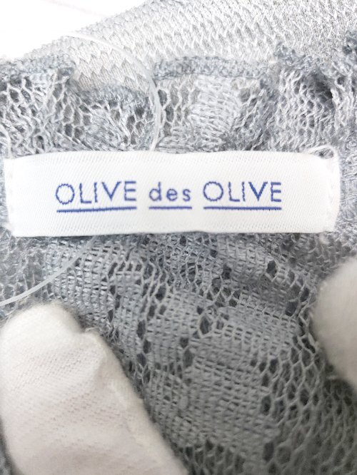 ◇ OLIVE des OLIVE オリーブ・デ・オリーブ レース 花柄 ドレス 半袖 膝下 ワンピース サイズF グレー レディース P_画像3