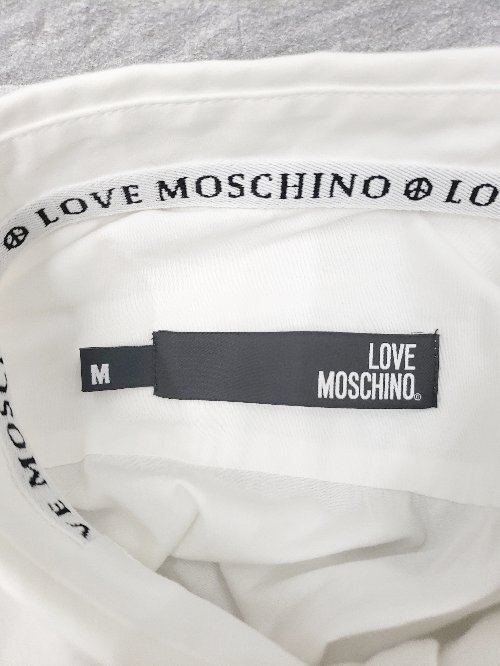 ◇ LOVE - MOSCHINO ラブ モスキーノ ステンカラー ワンポイント シンプル 半袖 シャツ サイズM ホワイト レディース P_画像3