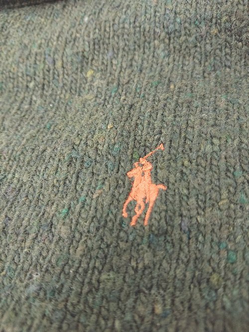 ◇ POLO RALPH LAUREN ポロ ラルフローレン リブニット ロゴ刺繍 長袖 セーター 表記なし ダークグリーン系 メンズ P_画像5