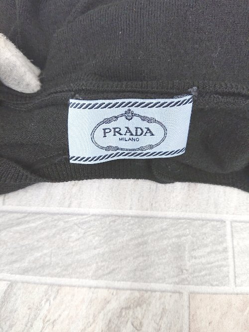 ◇ PRADA プラダ クルーネック 無地 長袖 ニット カーディガン サイズ42 ブラック レディース P_画像3