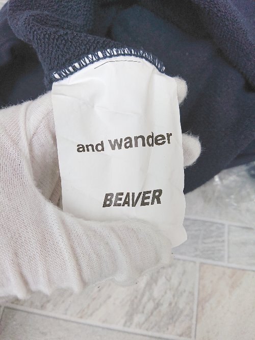 ◇ and wander アンドワンダー BEAVER ビーバー 別注 長袖 プルオーバー パーカー サイズ2 ネイビー ホワイト レディース P_画像3