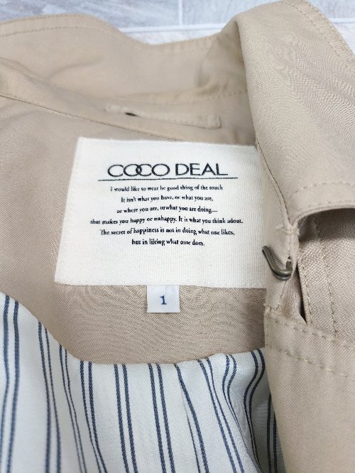 ◇ ◎ COCO DEAL ココ ディール シンプル 定番 薄手 通勤 OL 長袖 トレンチコート サイズ1 ベージュ レディース P_画像3