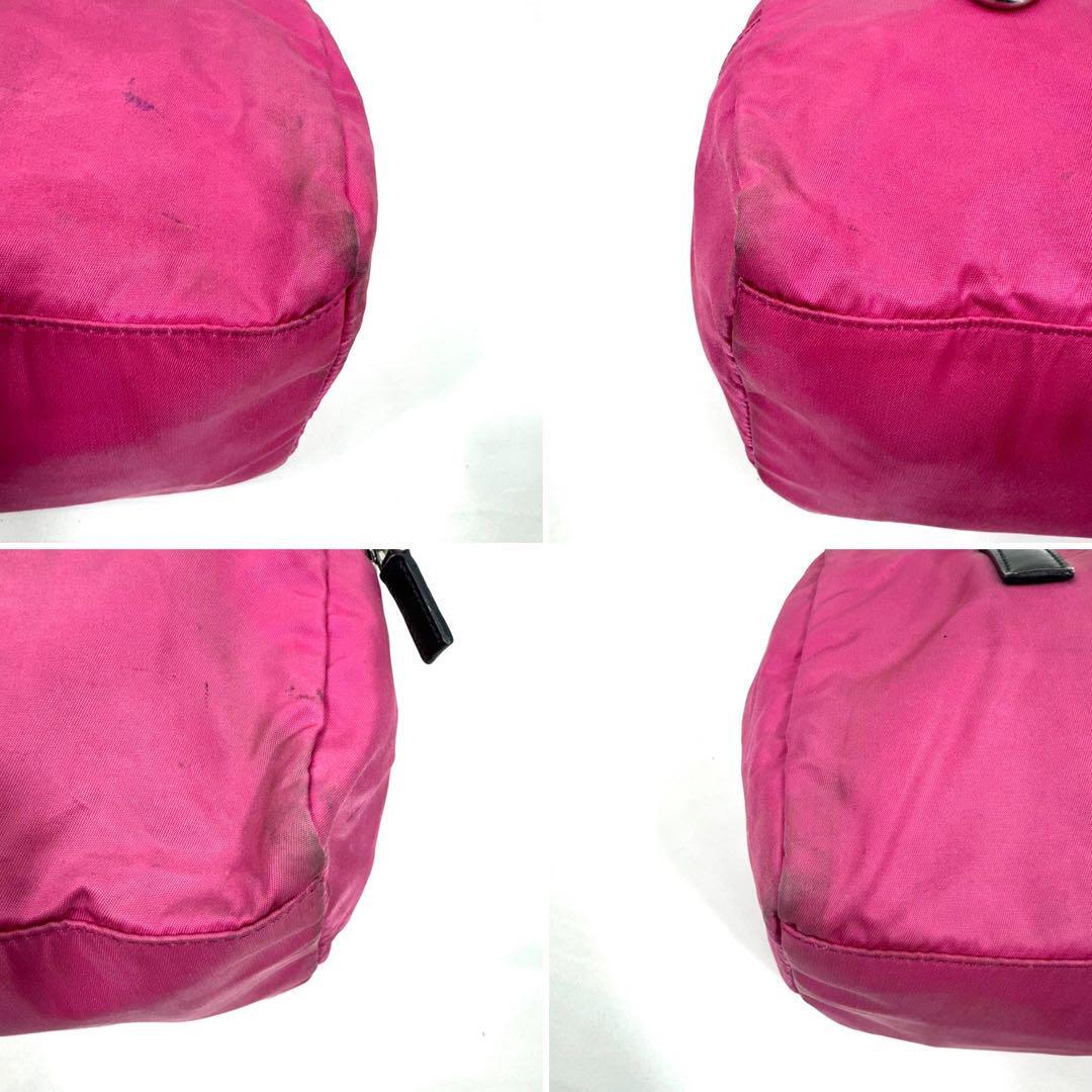 PRADA プラダ ミニボストン ハンドバッグ ナイロン レザー 三角ロゴ ピンクの画像7