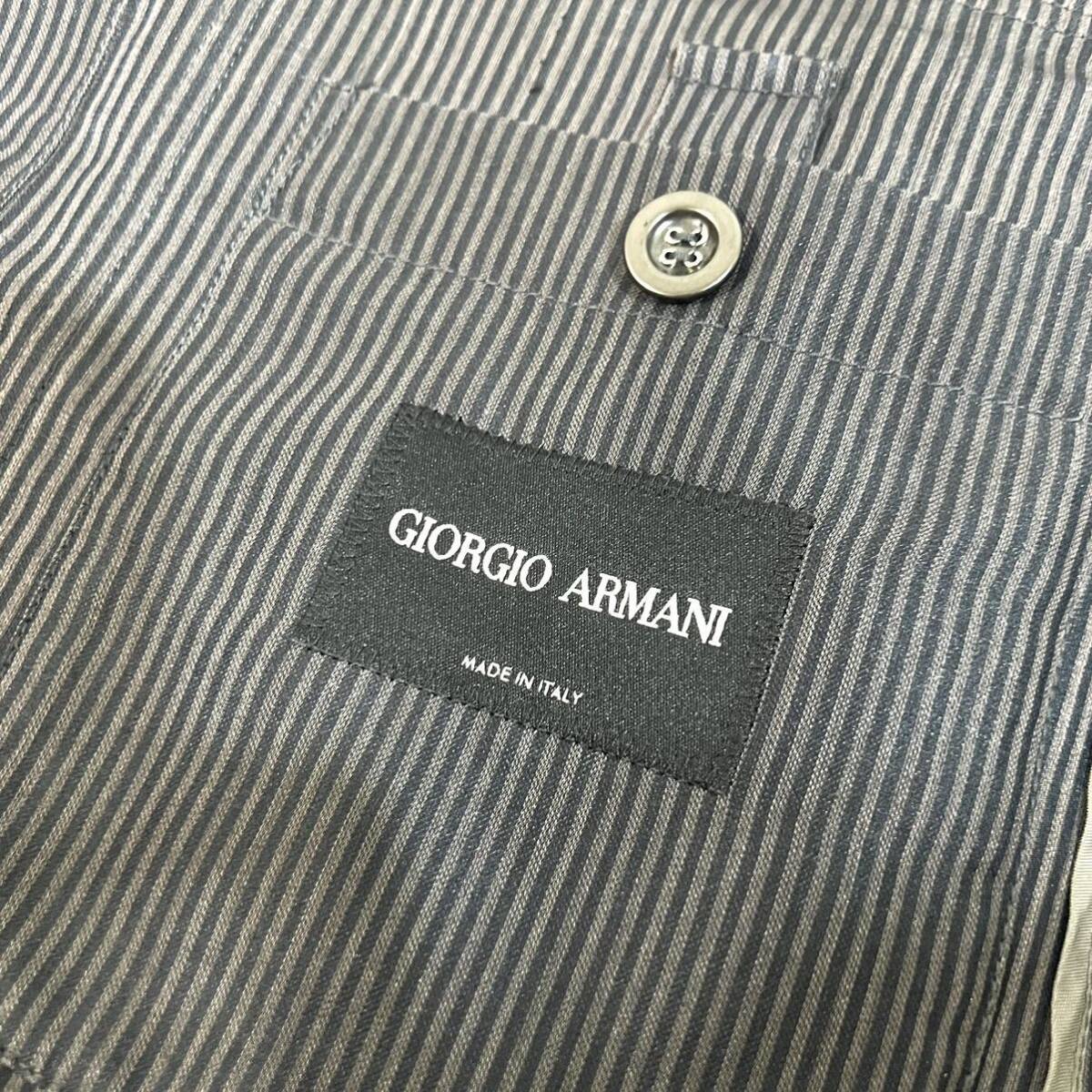 極美品 希少L★ジョルジオアルマーニ Giorgio Armani テーラードジャケット 現行黒タグ ストライプ 春物 ストライプ ブラック系 48_画像7