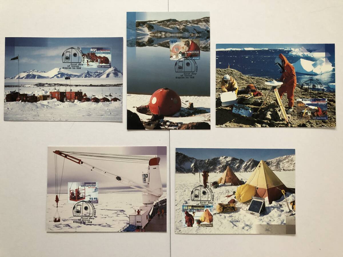 au171) 1997 オーストラリア南極地域 オーストラリア国立南極観測隊50周年 マキシマムカード MC 初日 ポスクロ Australia SC#L102/L106_画像1