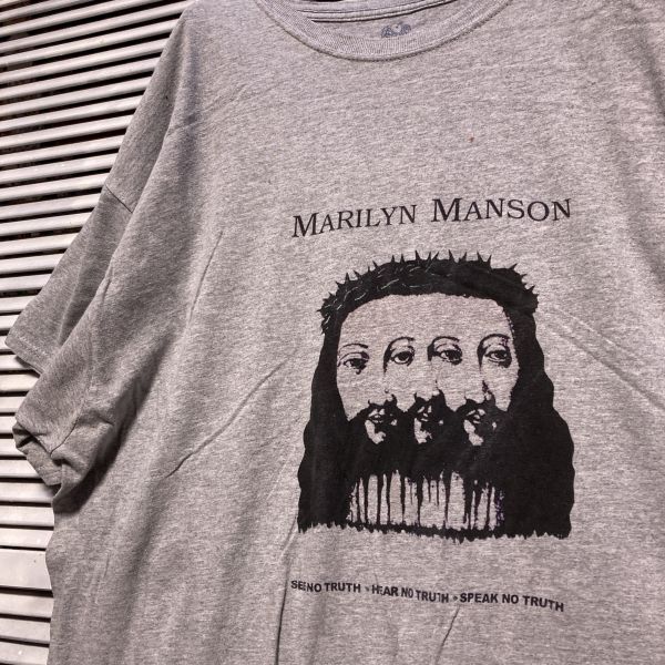 AGDZ 1スタ グレー バンド Tシャツ マリリンマンソン MARILYN MANSON 90s 00s ビンテージ アメリカ 古着 ベールの画像1