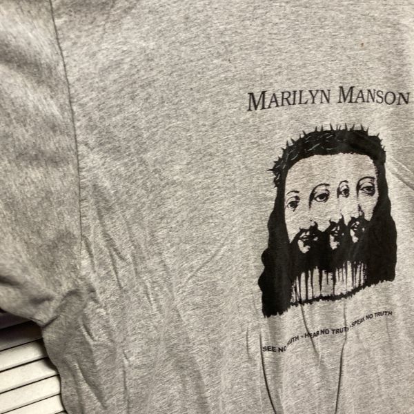 AGDZ 1スタ グレー バンド Tシャツ マリリンマンソン MARILYN MANSON 90s 00s ビンテージ アメリカ 古着 ベールの画像3
