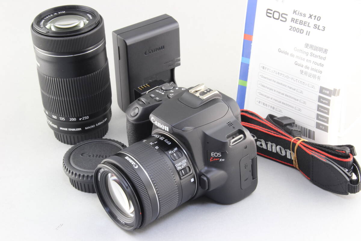 AA (新品同様) Canon キヤノン EOS Kiss X10 ダブルズームレンズ 18-55 55-250mm ショット数1000回以下 初期不良返品無料 領収書発行可能_画像1