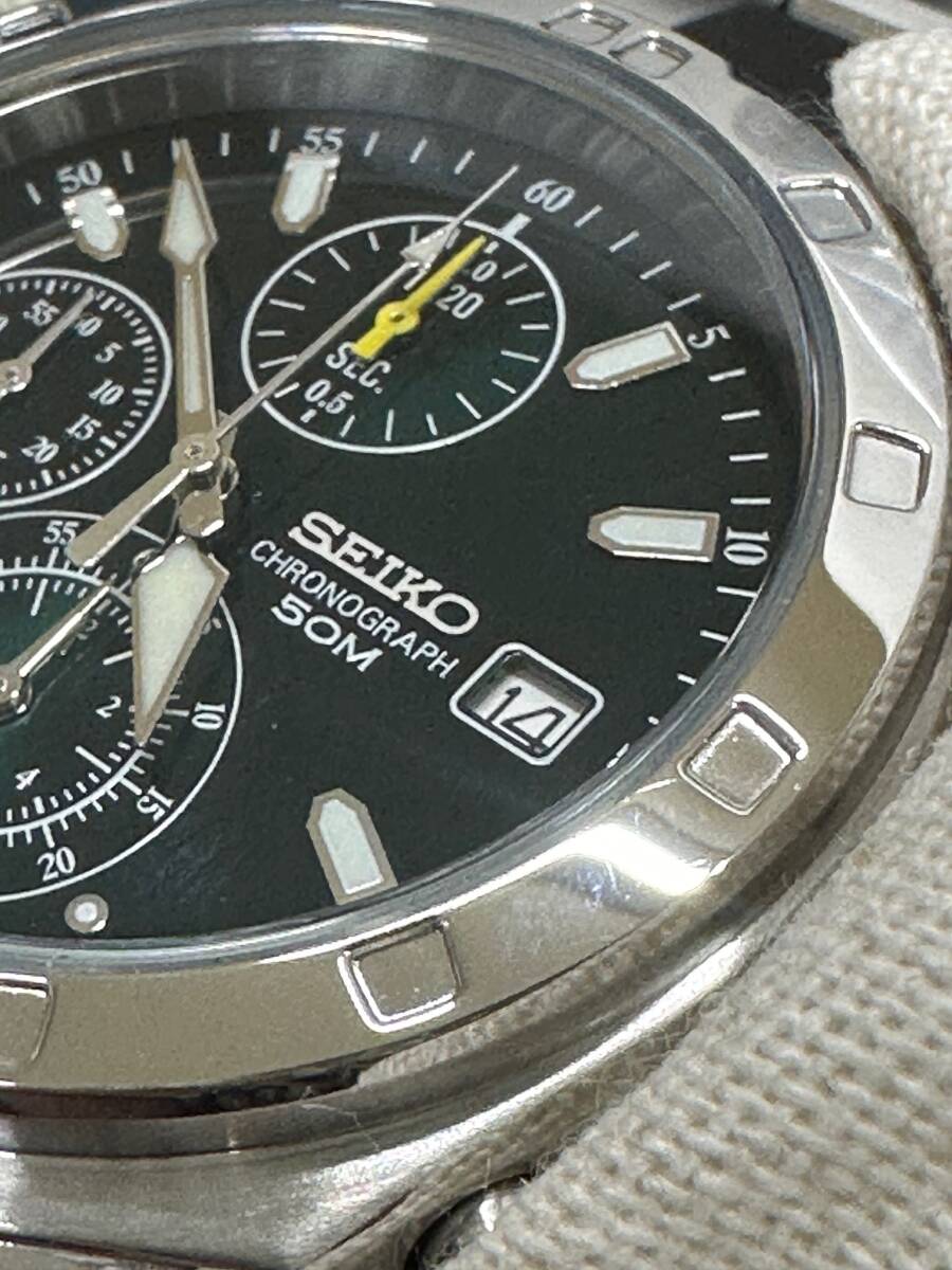 1円スタート!! SEIKO　クオーツ　クロノグラフ　SND411P　リューズ操作〇/テスター〇　稼働品　箱　保証書　説明書 美品◆5*17_画像2