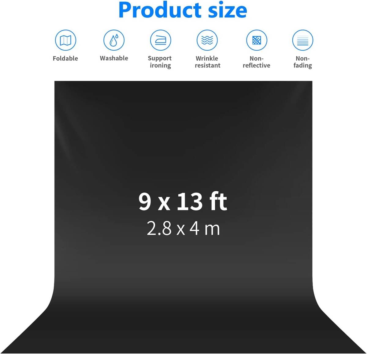 コンパクト 黒撮影用背景布 大型 2.8 x 4m 無地 ポリエスター素材 バッ