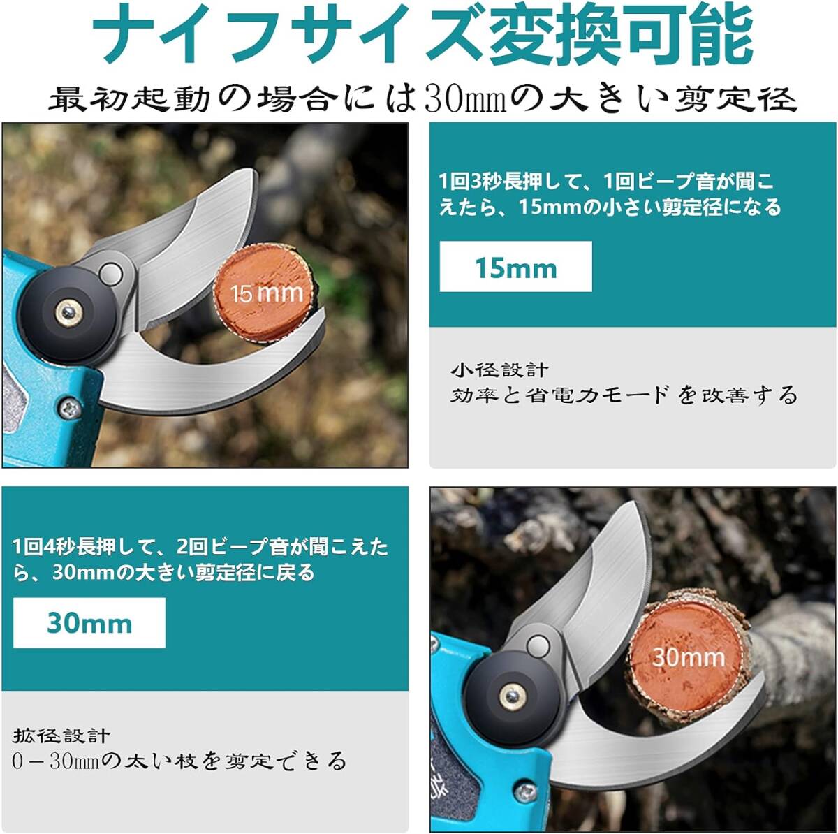 コンパクト コードレス電動剪定ばさみ 2個バッテリー付 切断直径30mm プロ庭