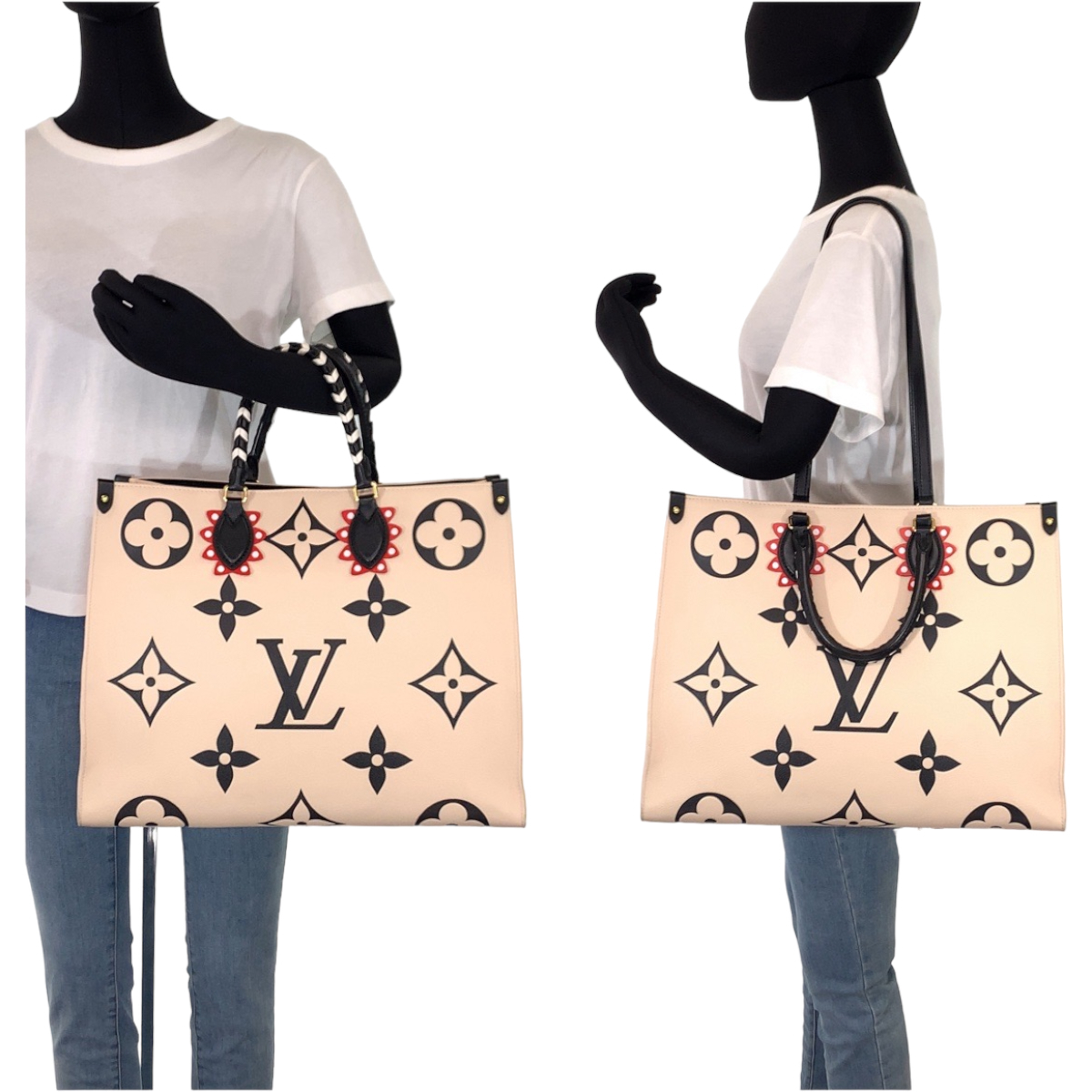 美品 LOUIS VUITTON ルイヴィトン モノグラム アンプラント クラフティ オンザゴー GM ベージュ M45372 トートバッグ レディース 405825_画像9