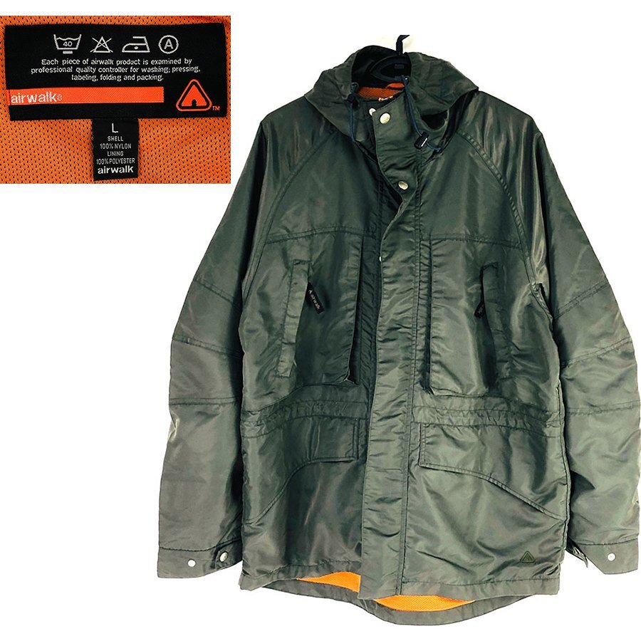 ヴィンテージ エアウォーク マウンテンパーカー オリーブ オレンジ Lサイズ | airwalk vintage jacket ナイロンパーカー ミリタリー MA-1_画像1