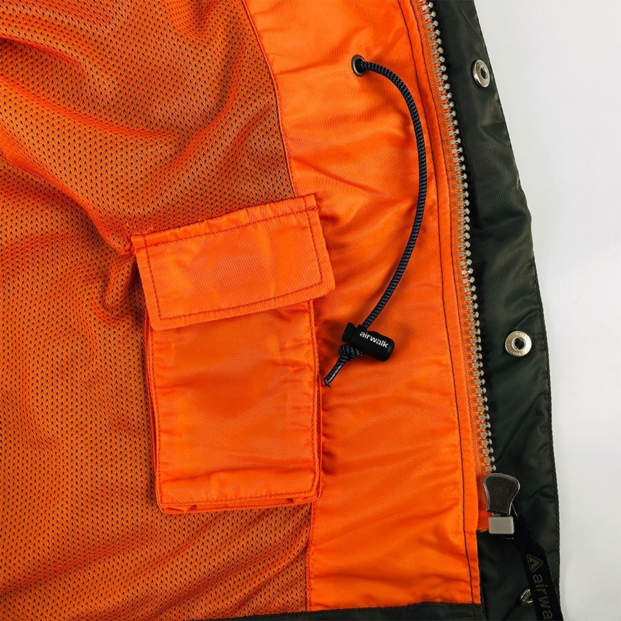 ヴィンテージ エアウォーク マウンテンパーカー オリーブ オレンジ Lサイズ | airwalk vintage jacket ナイロンパーカー ミリタリー MA-1_画像8