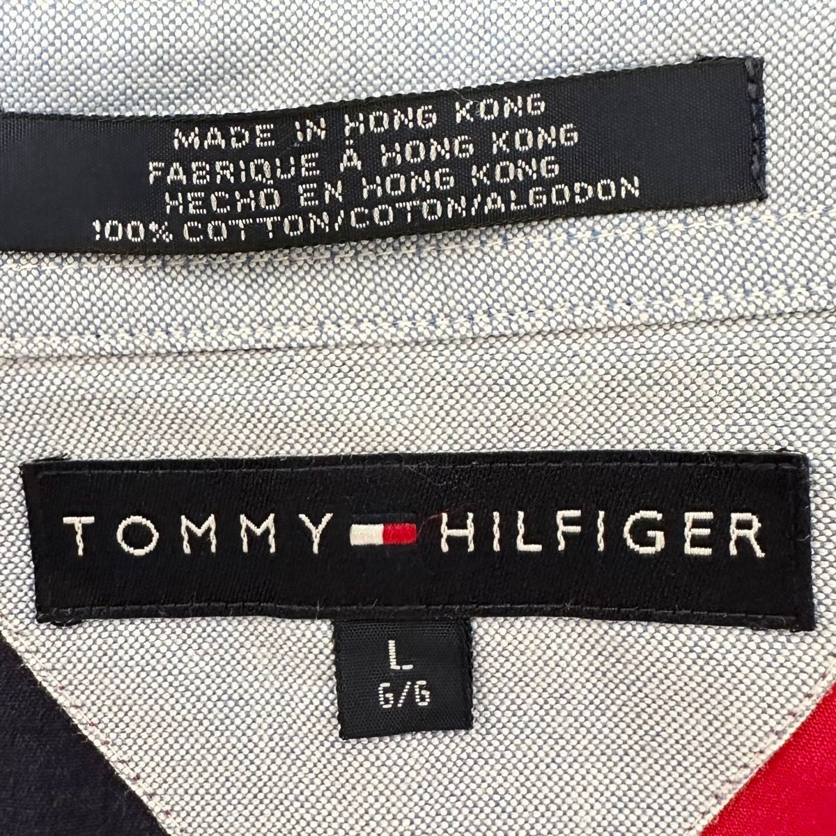 00s★Tommy Hilfiger/トミーヒルフィガー★半袖シャツ★総柄★星条旗★USA/アメリカ国旗★赤白紺★L