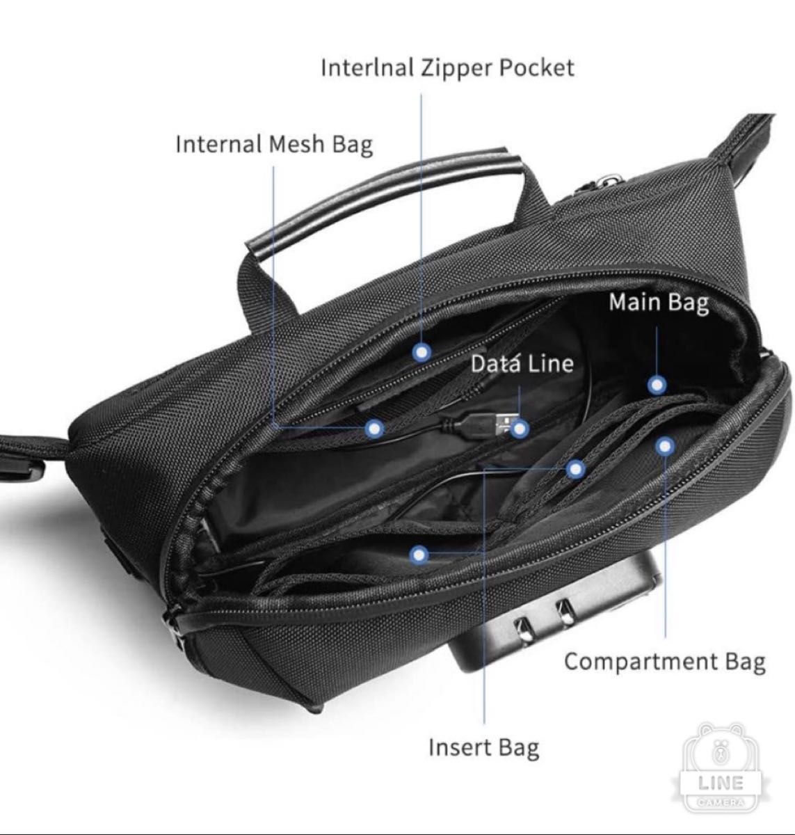 ★新品未使用★OZUKO  ボディバック　ショルダーバック　ブラック　USBポート付き　メンズバッグ
