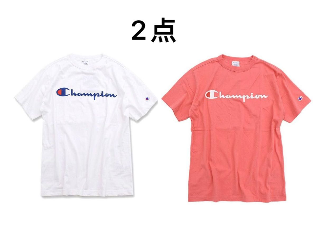 2点　チャンピオン Tシャツ ロゴ半袖 プリント Tシャツ ピンク &ホワイト　Champion メンズ C3-P302