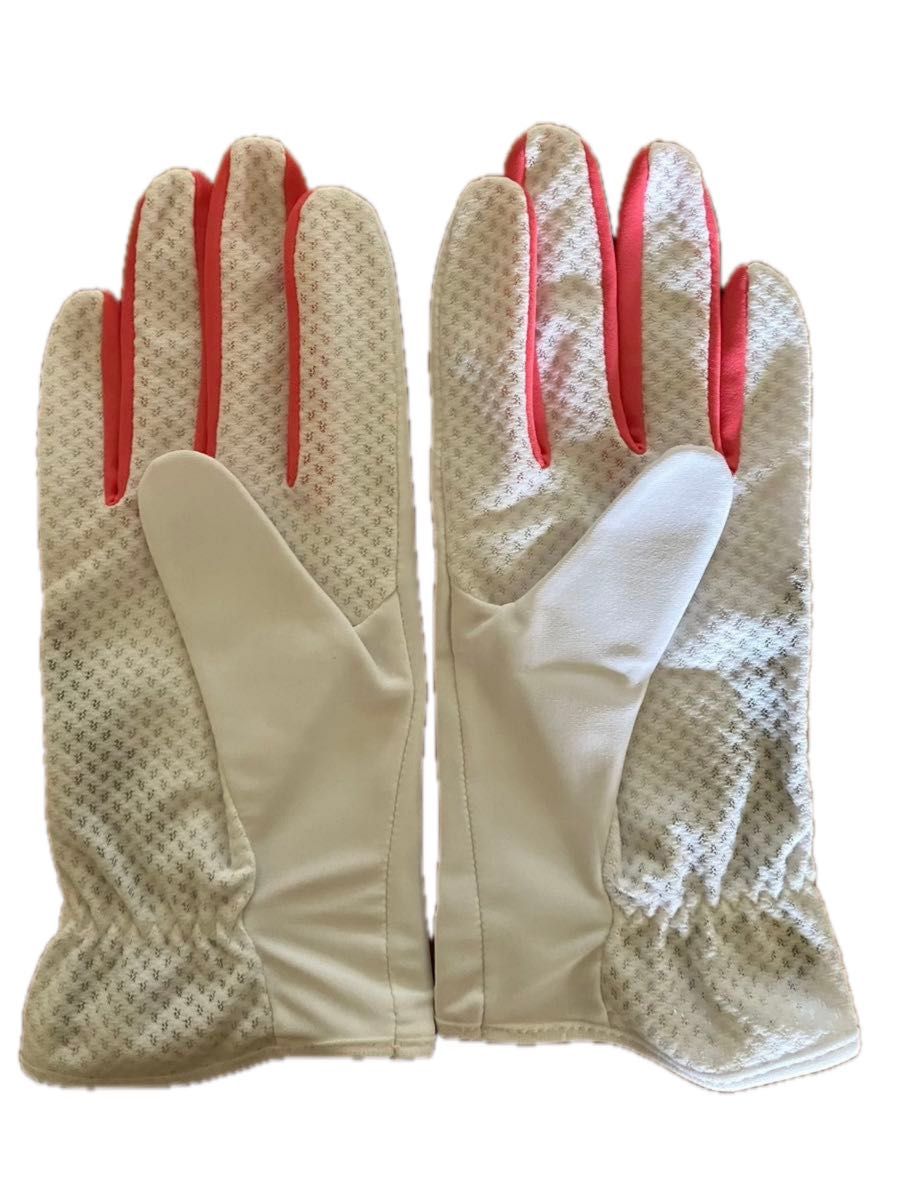 【adidas】UVカット　 レディース手袋　紫外線対策 白×ピンク　M サイズ 