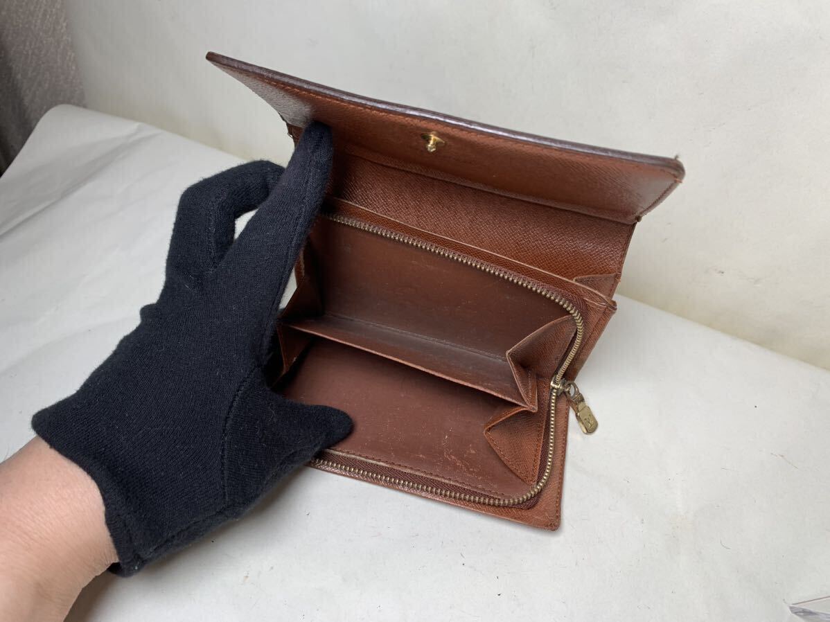 764 美品1円 LOUIS VUITTON ルイヴィトン M61730 モノグラム ポルトモネ ビエ トレゾール 二つ折り 財布 ブラウン系 の画像8