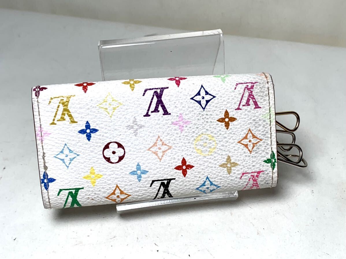 789 美品　1円 LOUIS VUITTON ルイヴィトン M93731 モノグラムマルチカラー ミュルティクレ4 4連 キーケース 鍵入れ アイボリー系_画像2