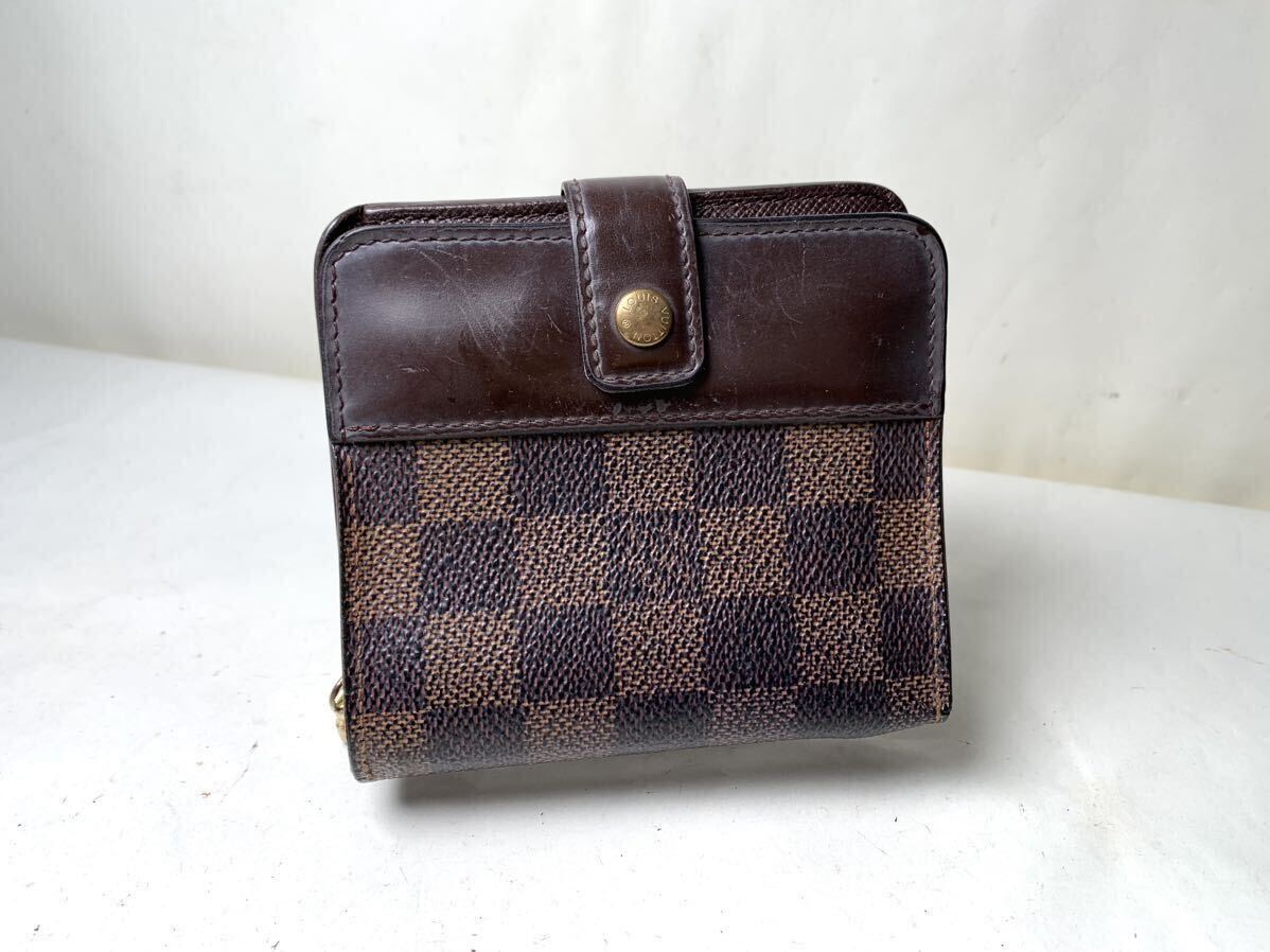 811 1円 ■美品■ LOUIS VUITTON ルイヴィトン N61668 ダミエ コンパクトジップ 二つ折り 財布 ウォレット ブラウン系_画像1