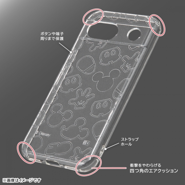 Google Pixel 8a ディズニー キラキラ ラメ 高透明 衝撃吸収 TPU ソフト ケース カバー ジャケット ストラップホール ミッキー アイコン