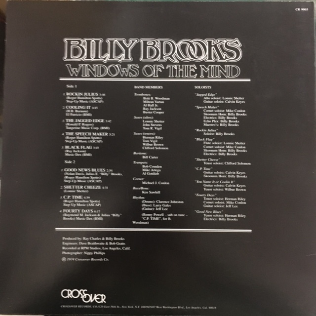 BILLY BROOKS/WINDOWS OF THE MIND/CROSSOVER/CR-9003/LP/US REISSUE/RARE GROOVE/JAZZ FUNK/ATCQネタ/FOURTY DAYS/SAMPLING/レアグルーヴ_画像3