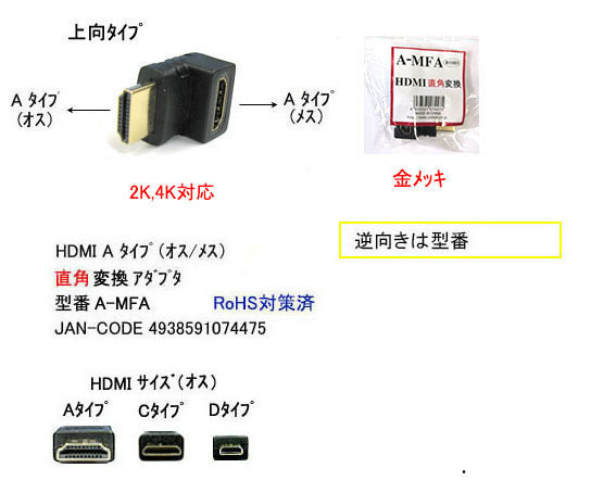 ◇【2種類】HDMI直角変換アダプタ HDMIケーブルを 上・下方向に接続 スペースの無い場所に便利 MFAB【送料無料】□■_画像3