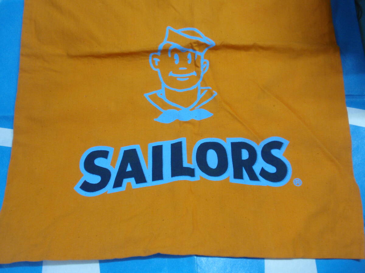 セーラーズ SAILORS 布袋/ランドリー・バッグ 約52×43cm 当時もの オレンジ色に水色/青の画像4
