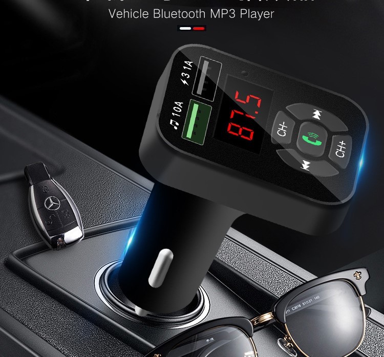 FMトランスミッター Bluetooth シガーソケット ハンズフリー USB充電ポート2個付 車載 ラジオ 通話 ブルートゥース 無線 スマホ 音楽再生_画像5